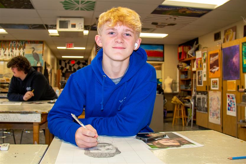 Students in art class